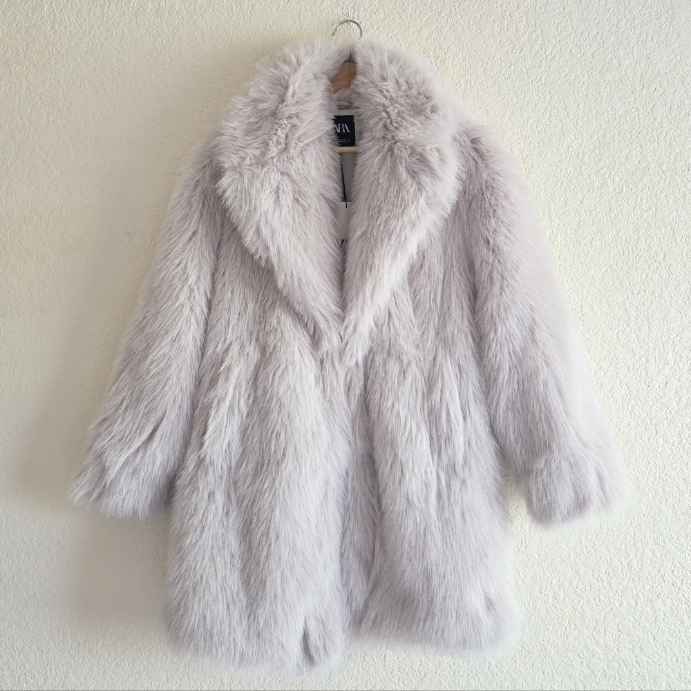 NWT ZARA Faux Fur Coat Ecru  Size XS - Picture 14 of 15